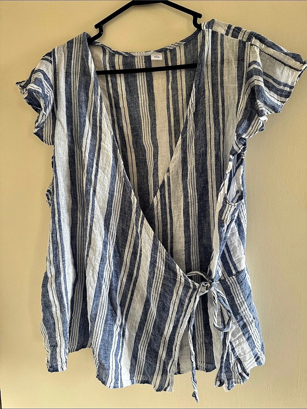 Old Navy Linen-Blend Striped Wrap Top Blue & White XL